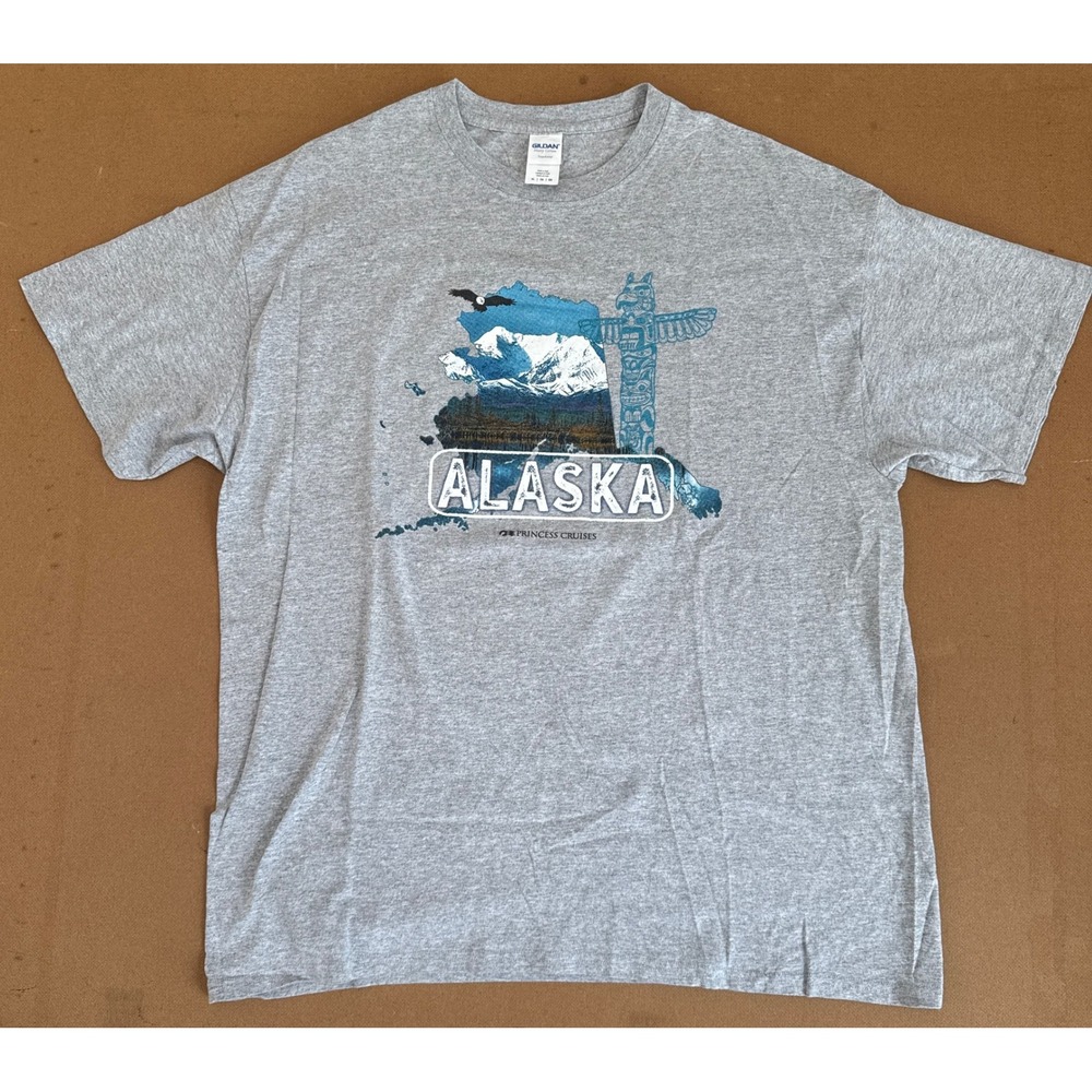 Gildan Alaska Princess Cruises Graphic T-Shirt Gray XL Souvenir Eagle Totem Pole
